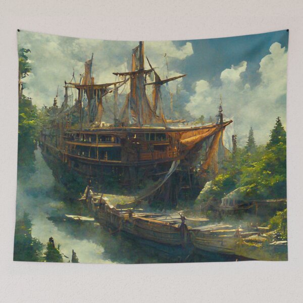 Item preview, Giant Ship Navigating a Small Forest River designed and sold by Styxiann.