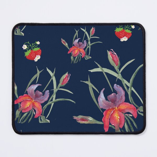 Item preview, Red and Purple Iris Pattern on Navy Background designed and sold by Nadeasart.