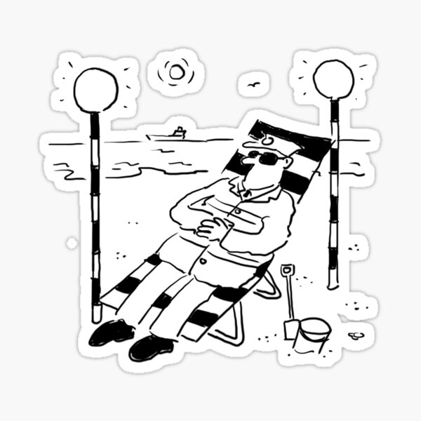 Surreal Lollipop Man Sunbathing on the Beach Sticker