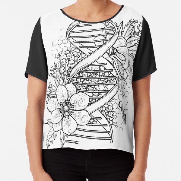 Graphic DNA structure with floral design Chiffon Top