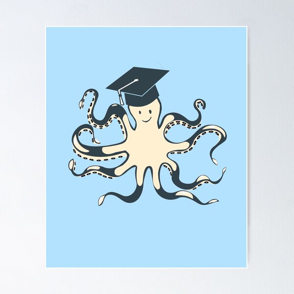 Item preview, Smart Octopus With Graduate Cap Funny Cartoon   designed and sold by Vasil Dimitrov.