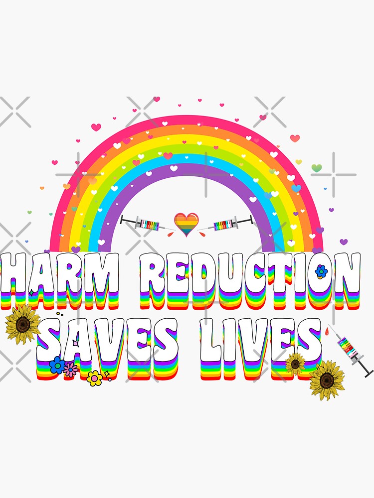 "Rainbow Harm Reduction Men Women, Harm Reduction Saves Lives" Sticker ...