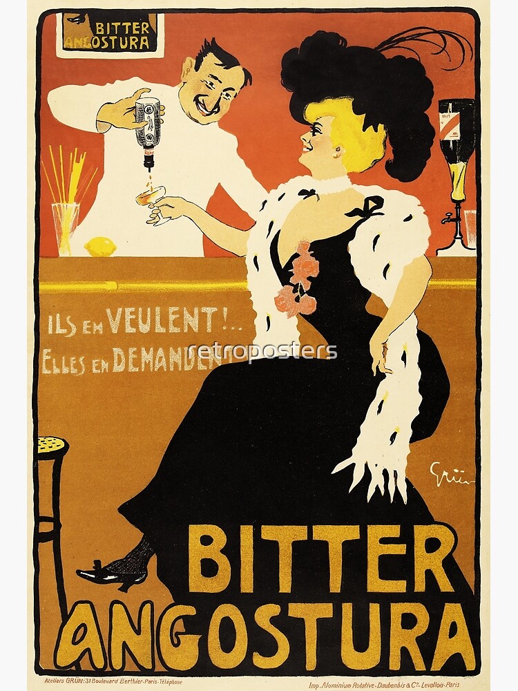 Disover BITTER ANGOSTURA French Aperitif Wine Liqueur Cocktail 1910 Vintage Art Deco Poster by Jules Grun Premium Matte Vertical Poster