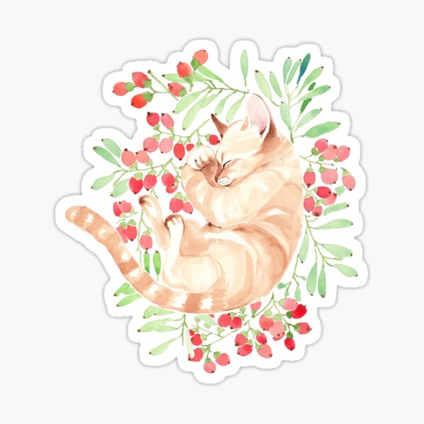 Artikel-Vorschau von Schlafende Baby-Katze und rote Beeren, designt und verkauft von jjsgarden.