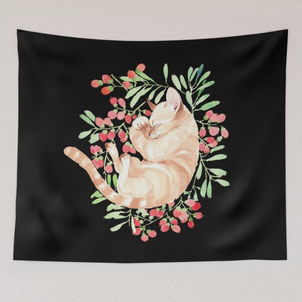 Item preview, Sleeping Baby Cat and red berries designed and sold by jjsgarden.