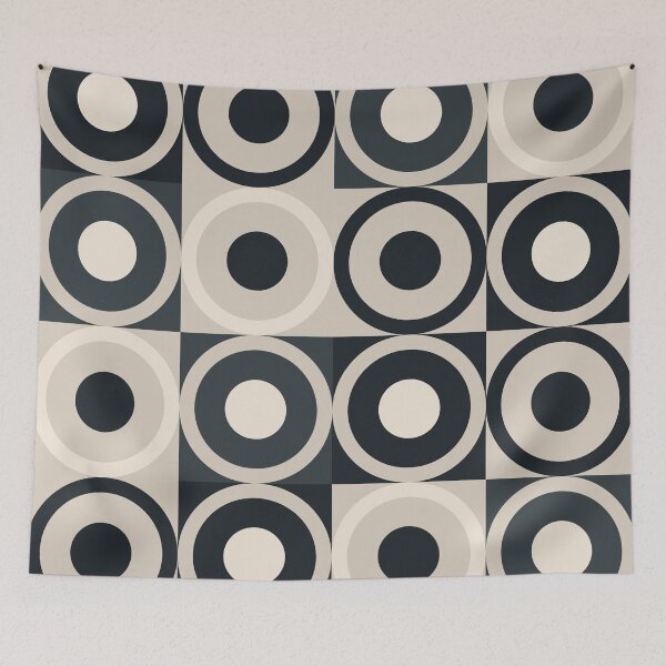 Item preview, Retro Square and Circle Tile Black Cream and Slate designed and sold by Blue-Banana.