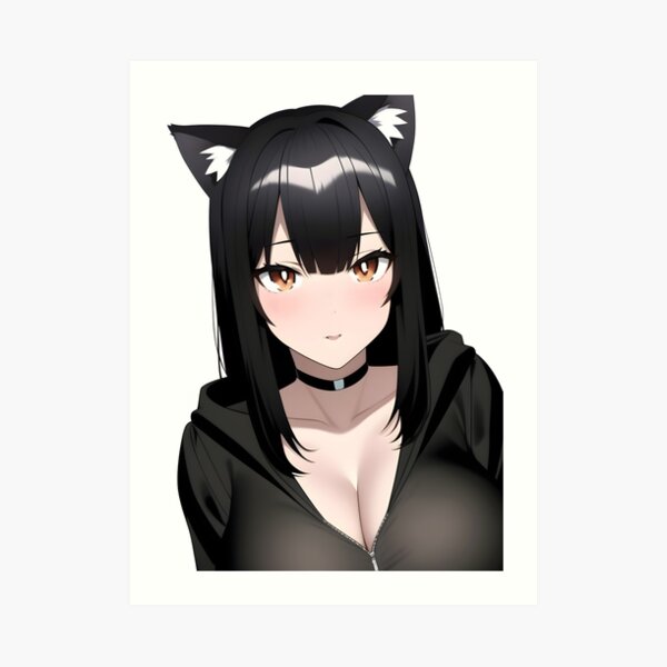 Kawaii Anime Neko Cat Girl in Black Hoodie Poster for Sale by TenchiMasaki