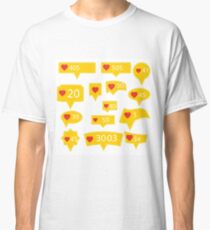 Set of Yellow Icons with Red Heart Isolated on White Background Classic T-Shirt