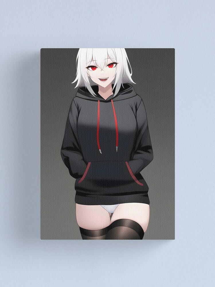 Kawaii Anime Girl In Black Hoodie Canvas Print for Sale by