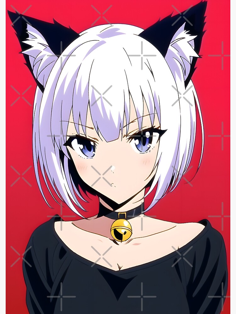 Kawaii Anime Neko Cat Girl With white hair | Poster