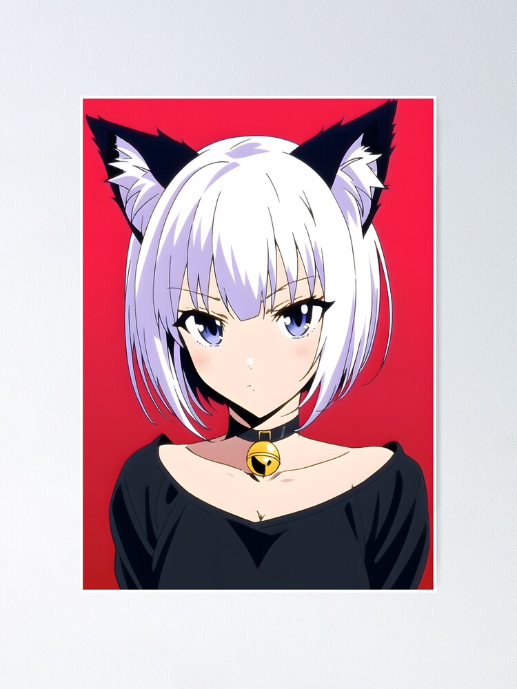 Kawaii Anime Neko Cat Girl With white hair Poster for Sale by