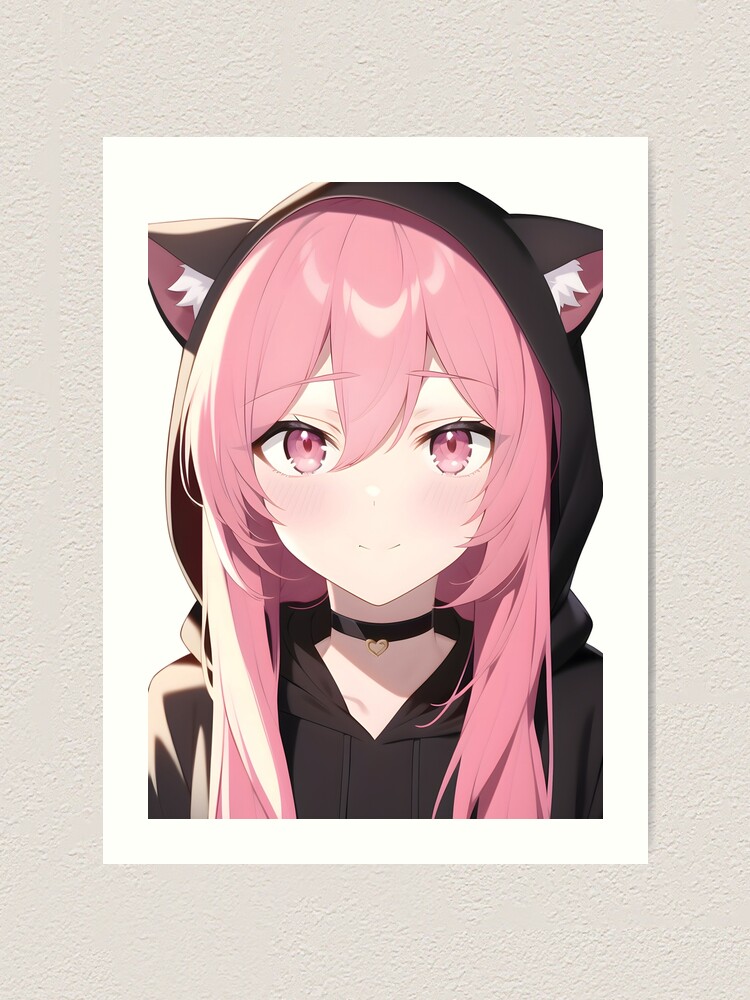 Kawaii Anime Neko Cat Girl With white hair | Art Print