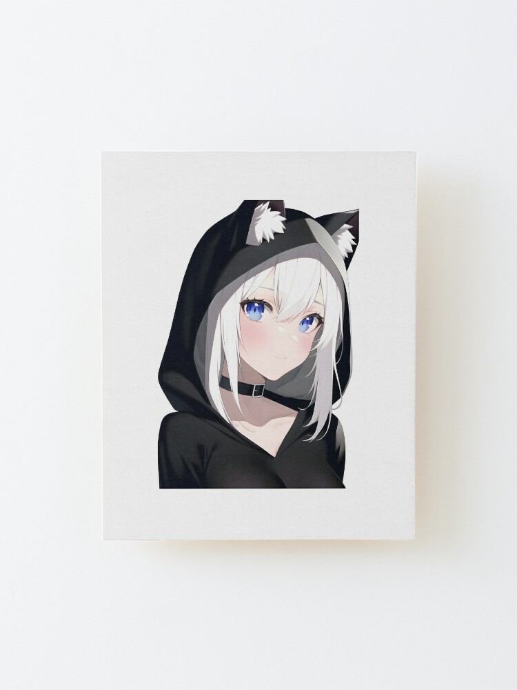 Kawaii Anime Neko Cat Girl With white hair Poster for Sale by