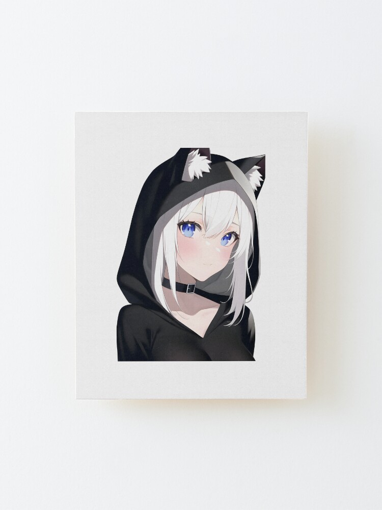 Kawaii Anime Neko Cat Girl With white hair | Poster