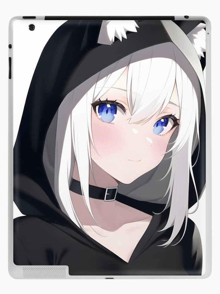 Kawaii Anime Neko Cat Girl With white hair iPad Case & Skin for