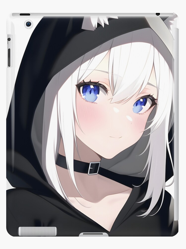 Kawaii Anime Neko Cat Girl With white hair iPad Case & Skin for