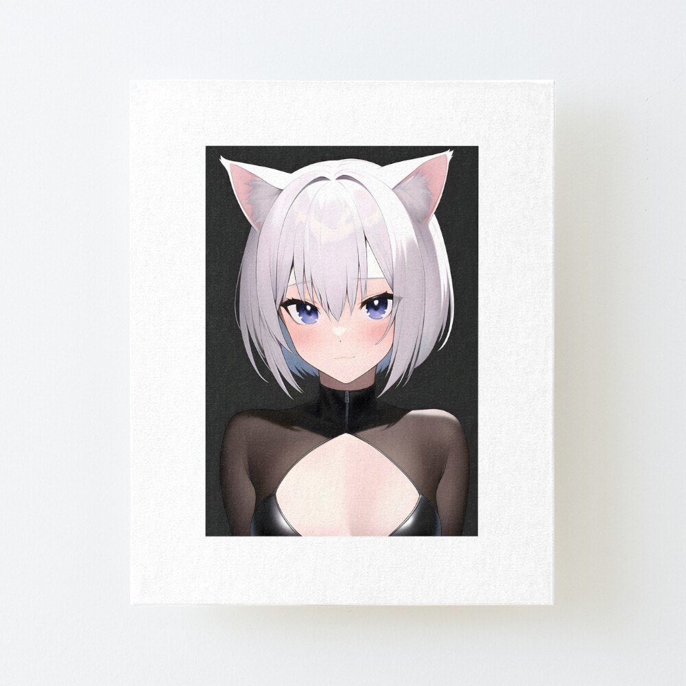 Kawaii Anime Neko Cat Girl With white hair | Art Print