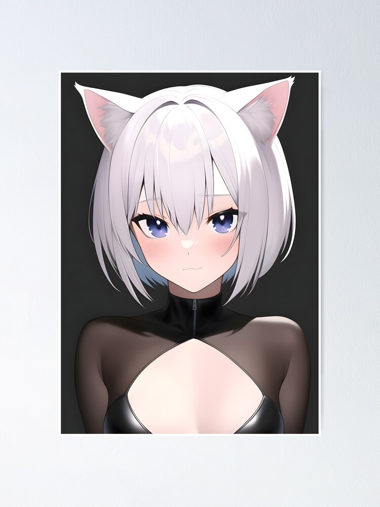 Kawaii Anime Neko Cat Girl With white hair Poster for Sale by