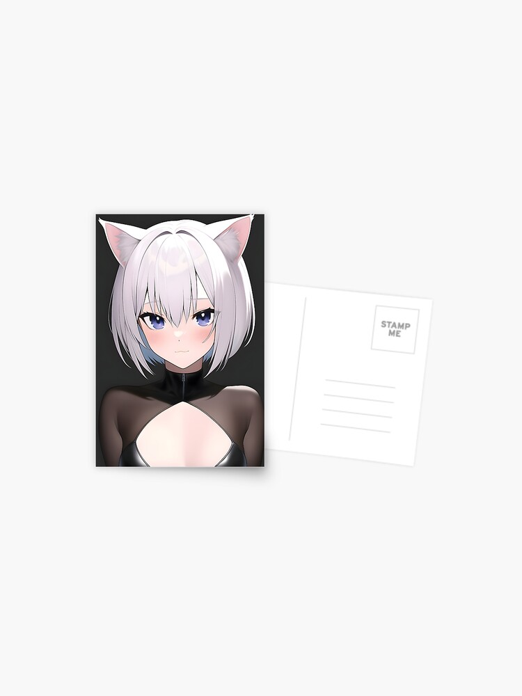 Kawaii Anime Neko Cat Girl With white hair | Poster