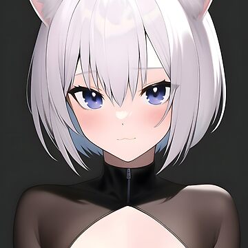 Kawaii Anime Neko Cat Girl With white hair | Poster