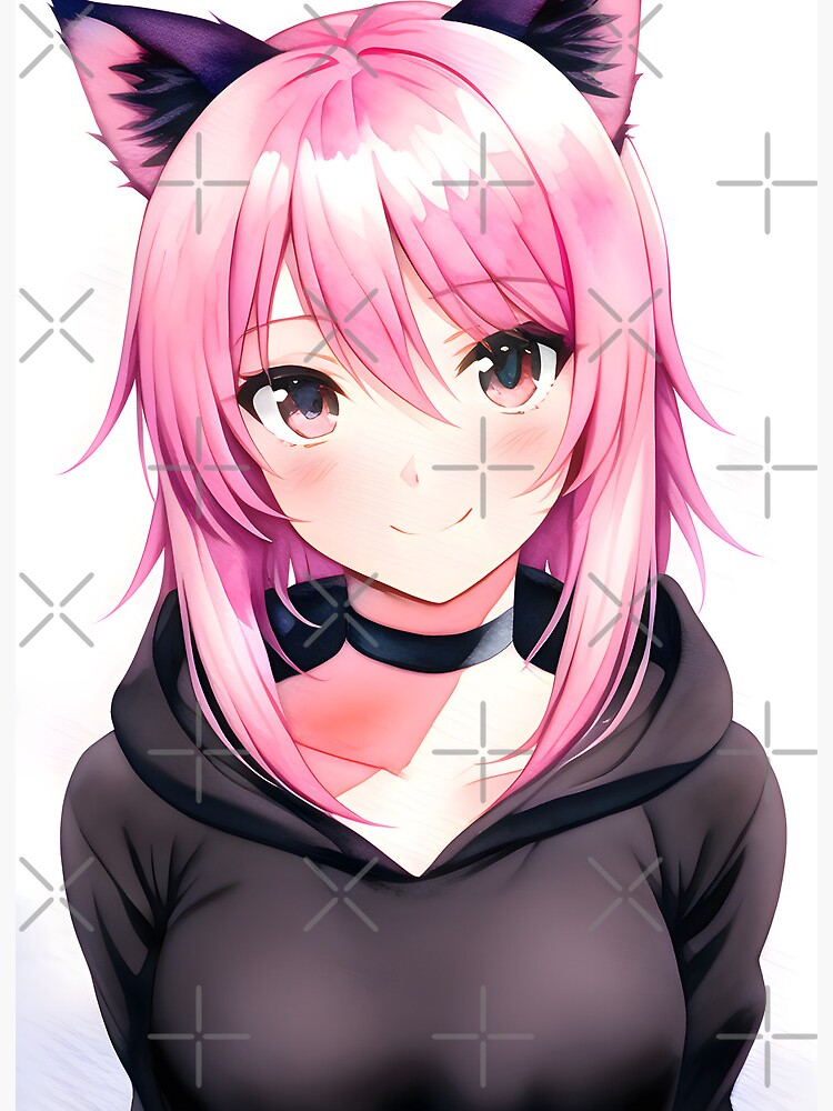 Kawaii Anime Neko Cat Girl in Black Hoodie Poster for Sale by