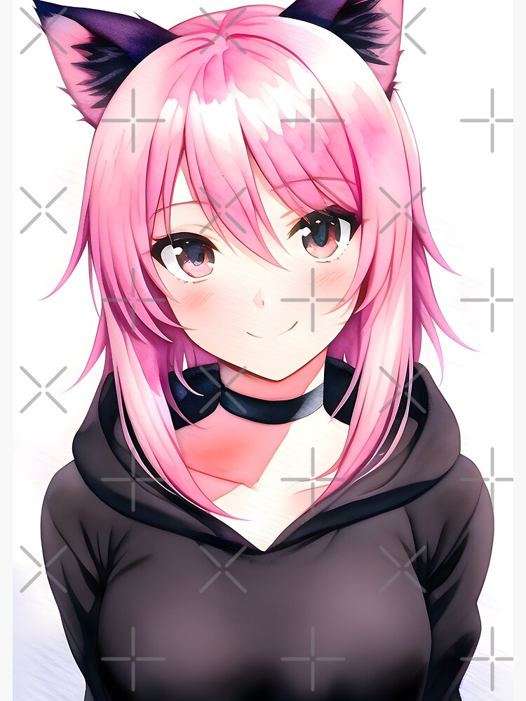 Kawaii Anime Neko Cat Girl With white hair Poster for Sale by