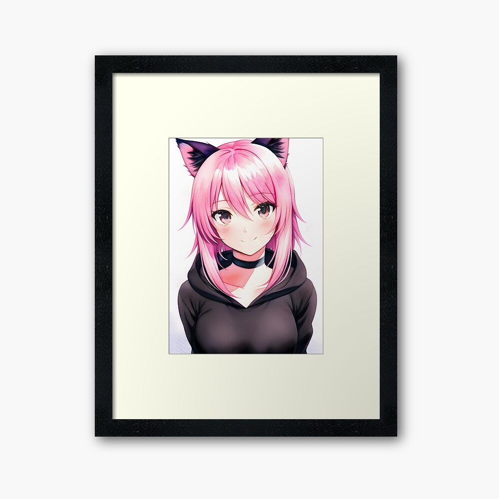 Kawaii Anime Neko Cat Girl Watercolor Sketch | Poster