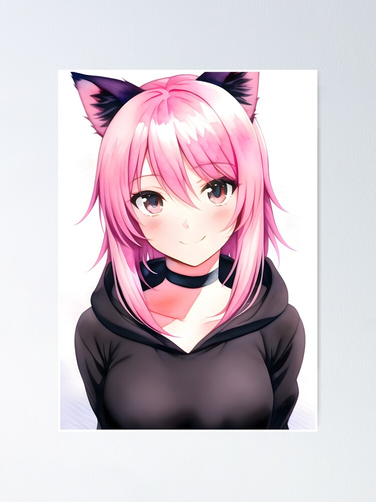 Kawaii Anime Neko Cat Girl With white hair Poster for Sale by