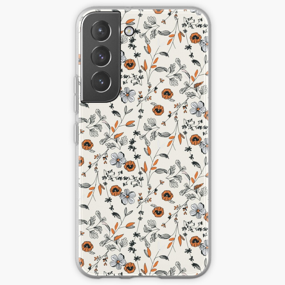 Orange Flower Pattern Samsung Galaxy Phone Case