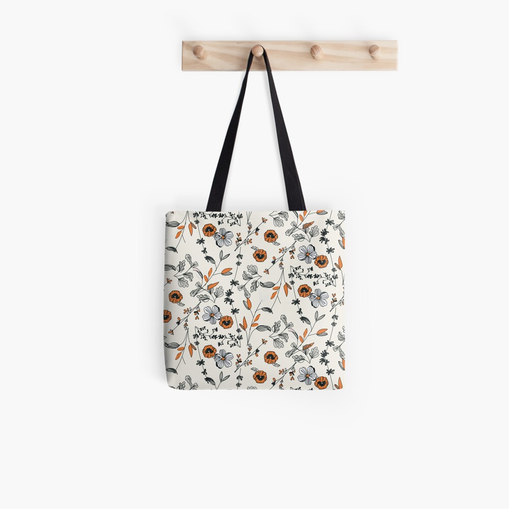 Orange Flower Pattern Tote Bag