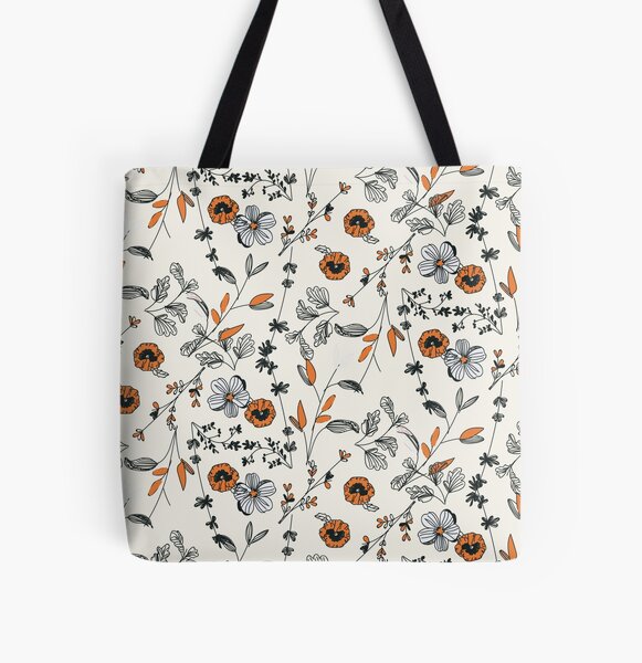 Orange Flower Pattern All Over Print Tote Bag