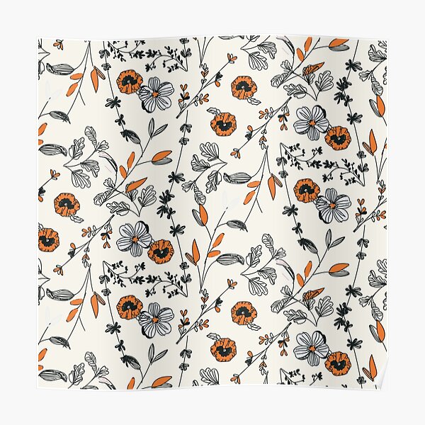 Orange Flower Pattern Poster