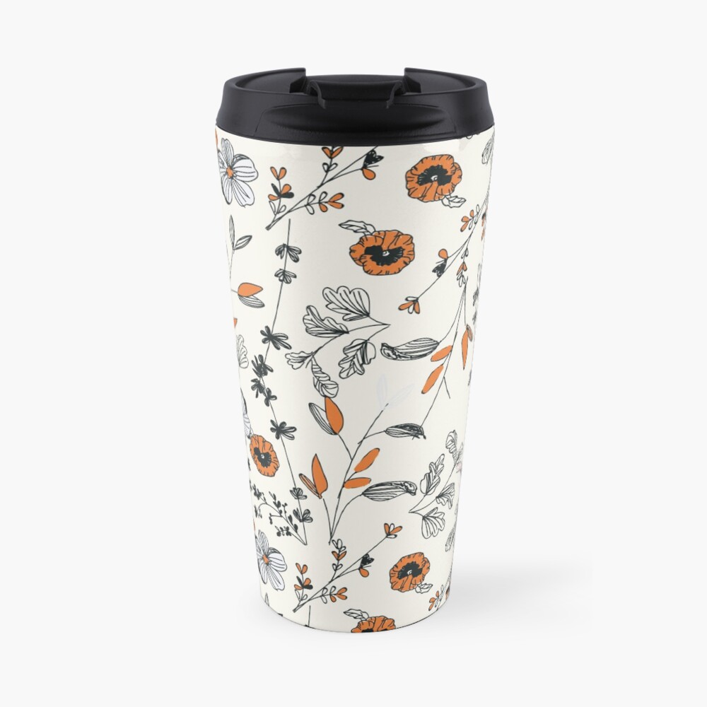 Orange Flower Pattern Travel Mug