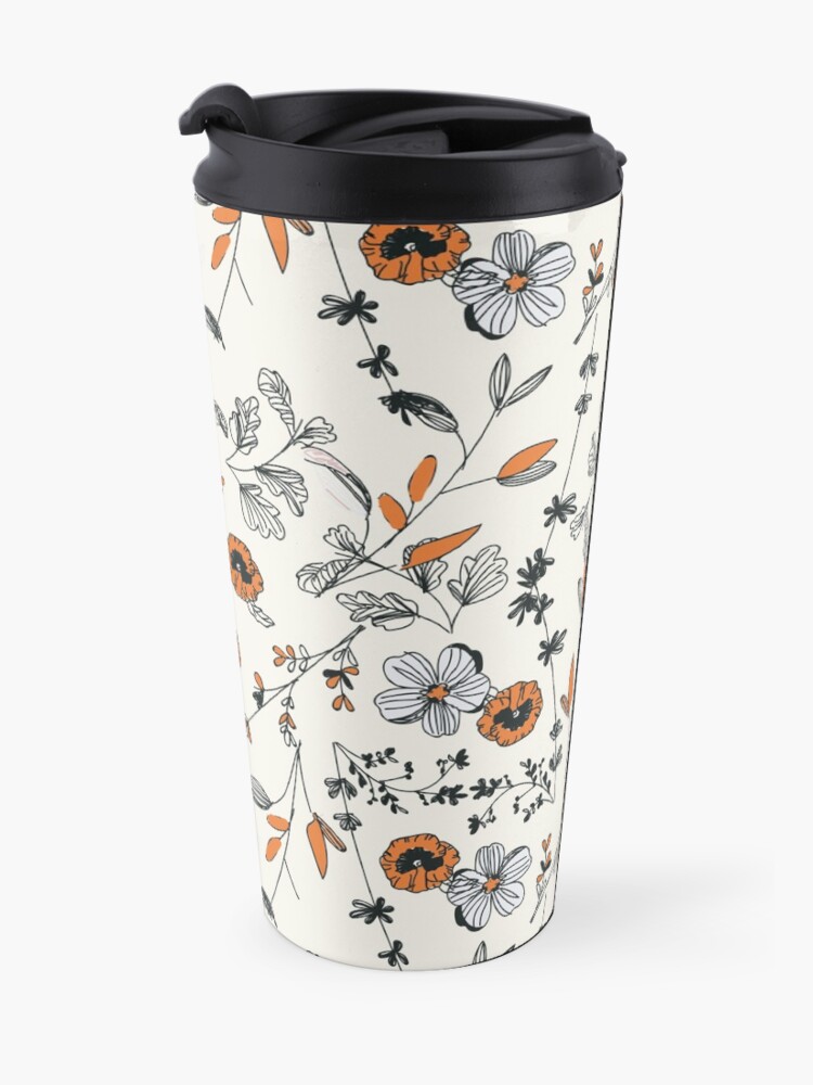 Alternate view of Orange Flower Pattern Travel Mug