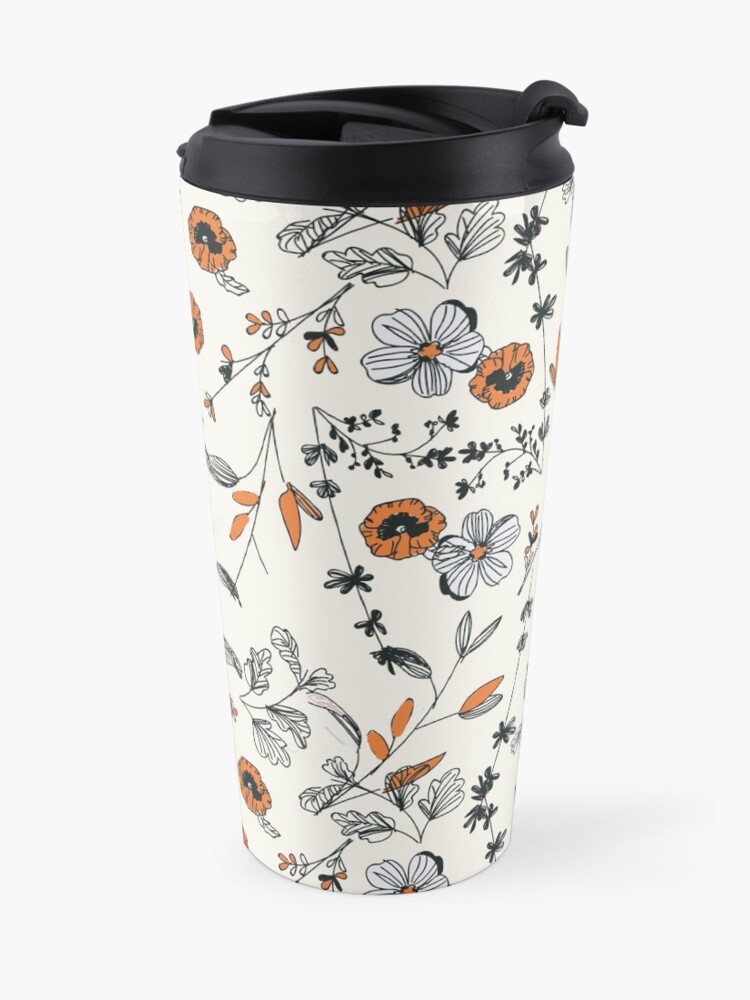 Alternate view of Orange Flower Pattern Travel Mug