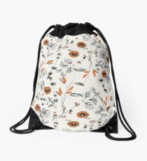 Orange Flower Pattern Drawstring Bag