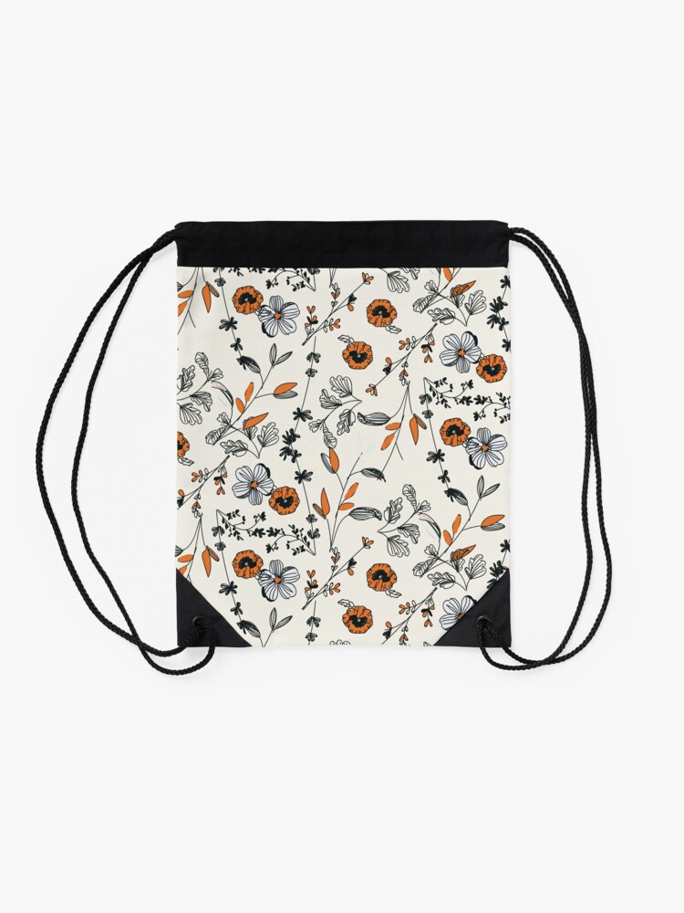 Alternate view of Orange Flower Pattern Drawstring Bag