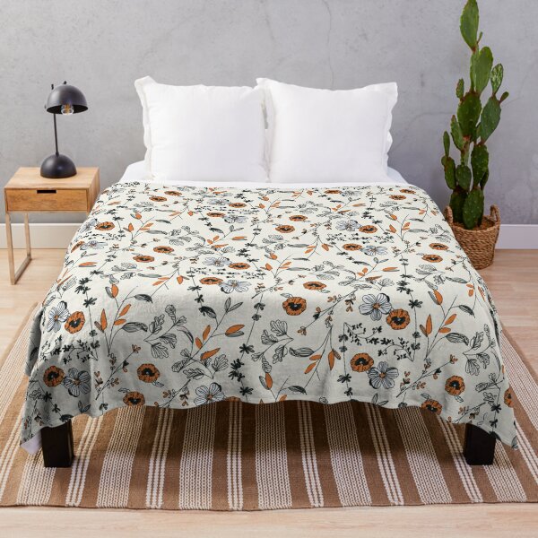 Orange Flower Pattern Throw Blanket