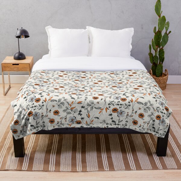 Orange Flower Pattern Throw Blanket