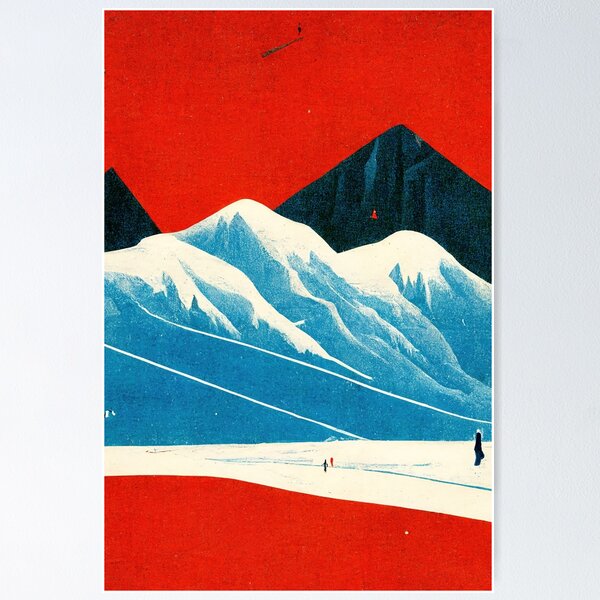 Item preview, Skiing in the Swiss Alps - vintage graphic style mountain landscape designed and sold by NickMateo.