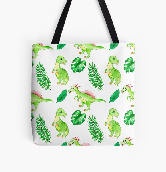 Green Baby Dinosaurs All Over Print Tote Bag