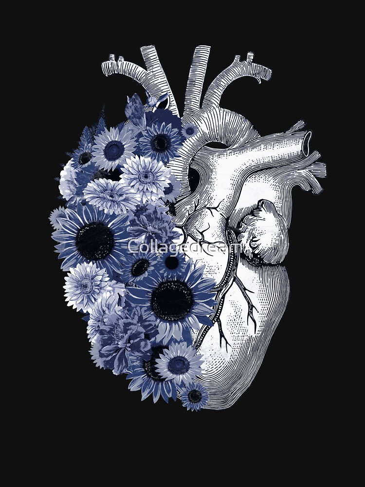 Human Heart With Blue Flowers Watercolor Blue Daisies And Sunflowers Heart Anatomical Human 6632