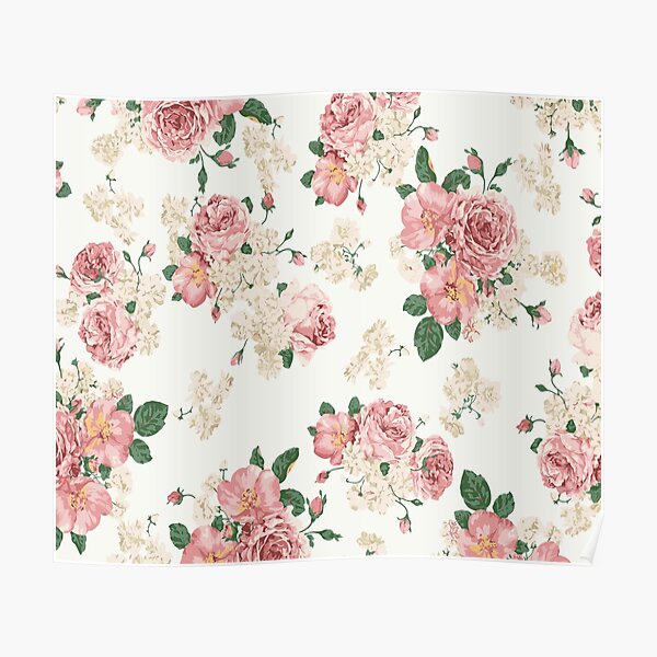 Vintage Pink And White Roses Poster