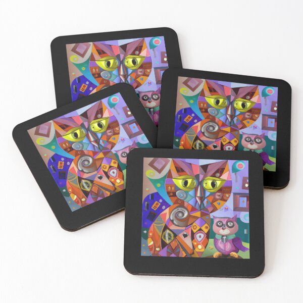 Item preview, cat and owl cubism style designed and sold by shirtkosa.