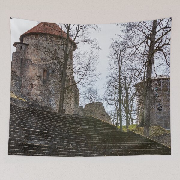Item preview, Ruins and wide stairs of medieval castle in Cesis, Latvia designed and sold by lena-maximova.
