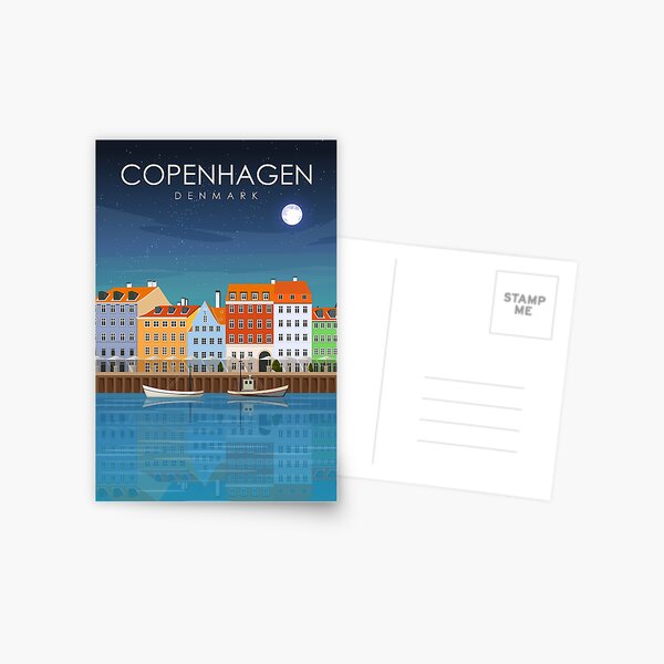 Item preview, Copenhagen Denmark Travel Poster at Night designed and sold by Stadify.
