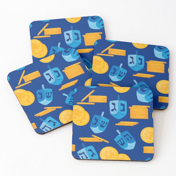 Item preview, Dreidel Game and Gelt On dark blue Hanukkah Pattern designed and sold by SamAnnDesigns.