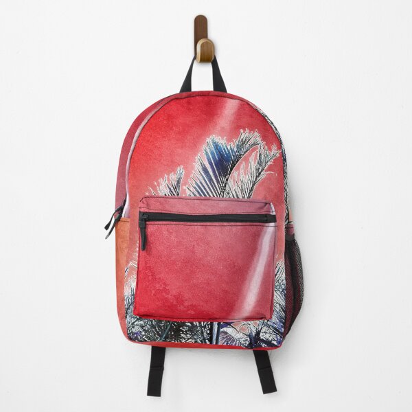 Item preview, Tropical Vibes Palm Fronds Silhouette and Grungy Red Watermelon Color Background designed and sold by Beachy.