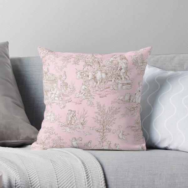 French Country Pink Toile Throw Pillow