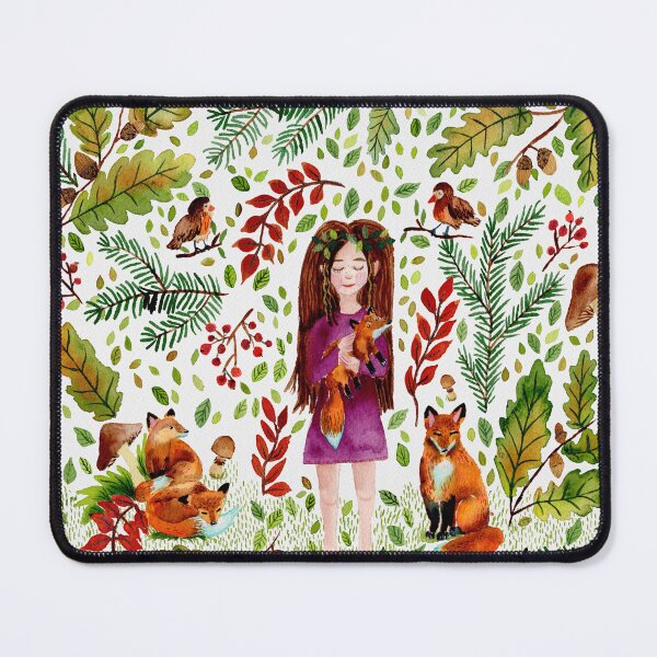 Item preview, Autumn Girl with Foxes designed and sold by SandraArtStudio.